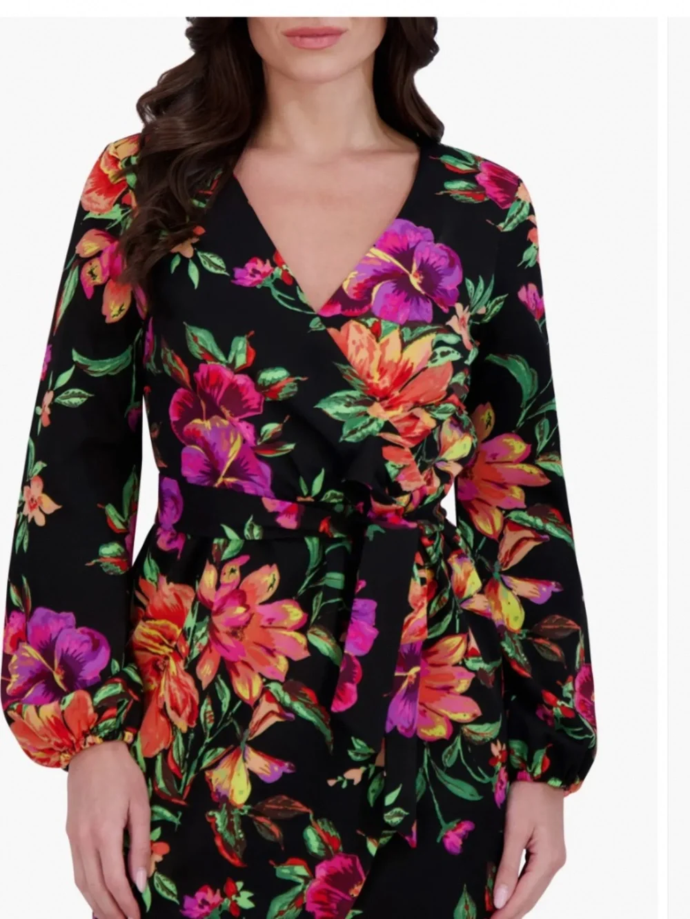 Siena NWT Floral Surplice V Neck Long Sleeve Dress Size 8